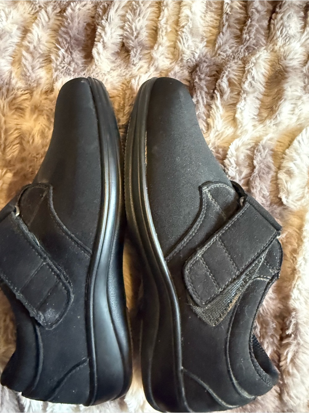 Women's Black Slip-On Comfort Loafers with Hook-and-Loop Strap